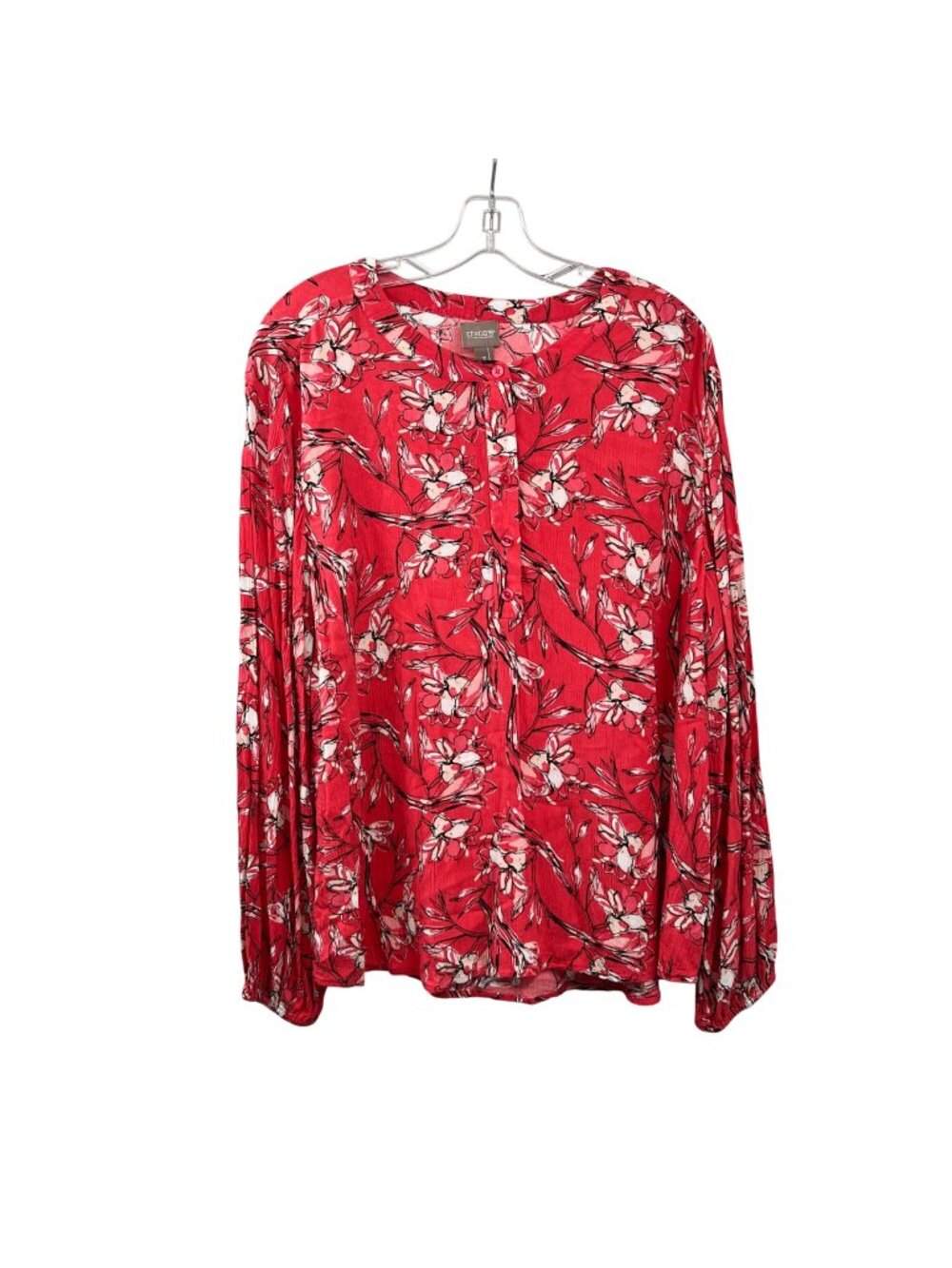 Chico's Womens Floral Popover Top Long Sleeve Pink/Multi Buttons Size XL